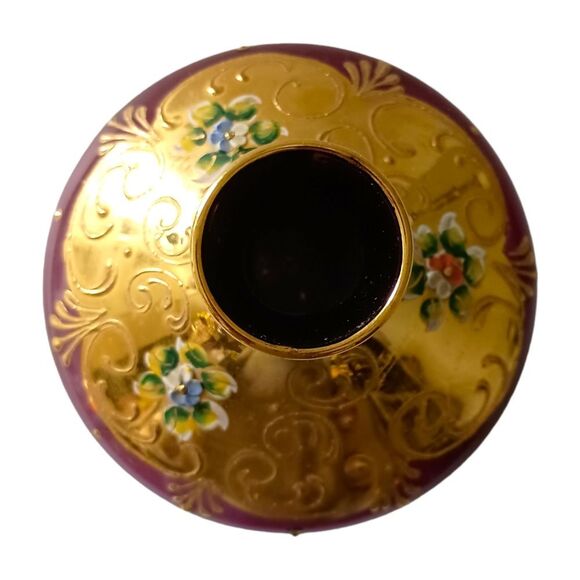Ardalt Italy Perfume Bottle Amethyst Glass Stopper Lenwile Gold Painted Vintage. - Picture 7 of 16